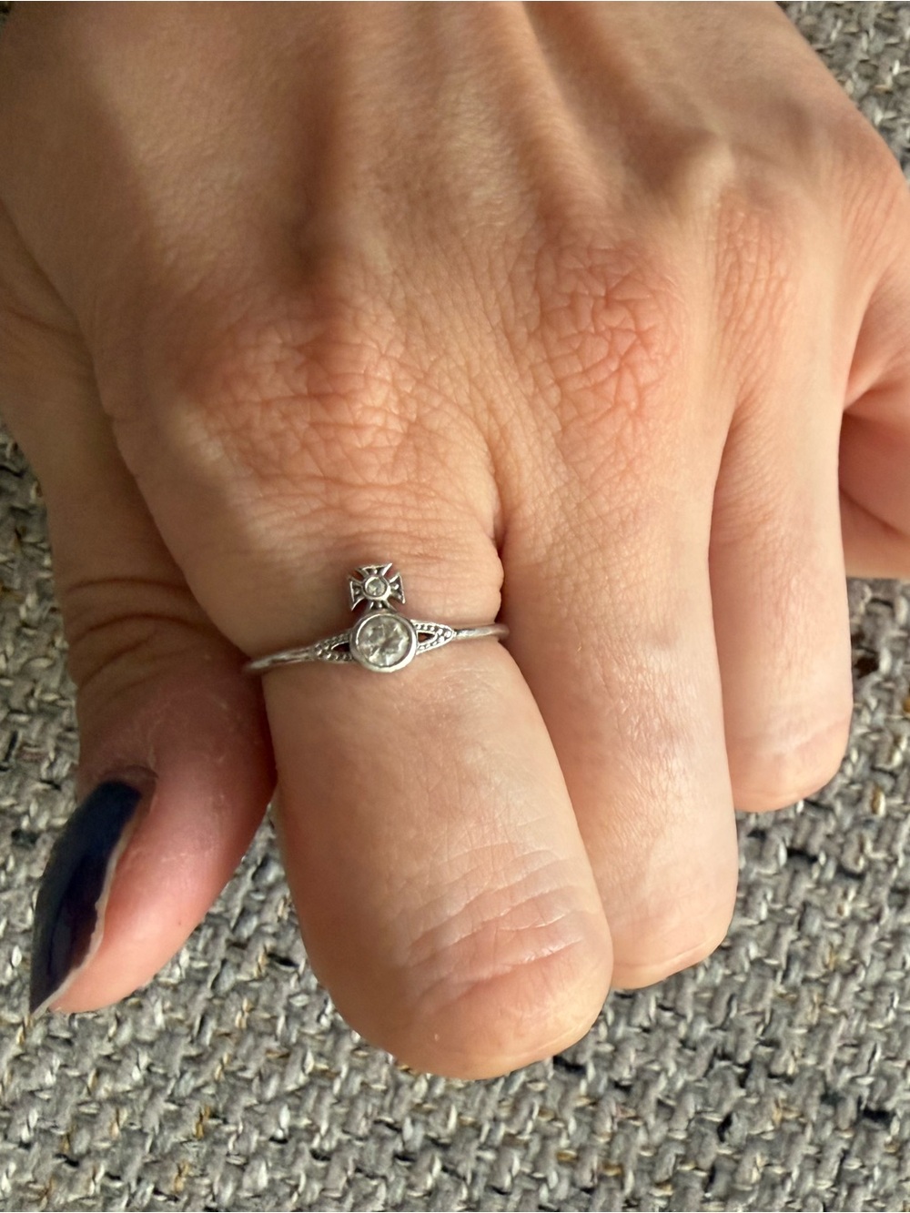 Vivienne Westwood Silver Orb Accent Ring with Clear Stones